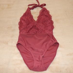 Red Mauve One Piece Bathing Suit